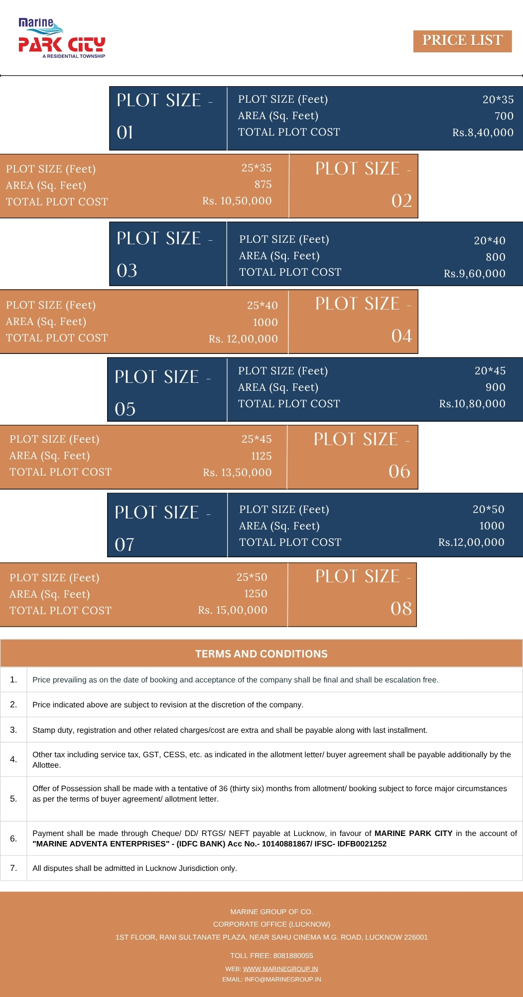 marine park city pricelist